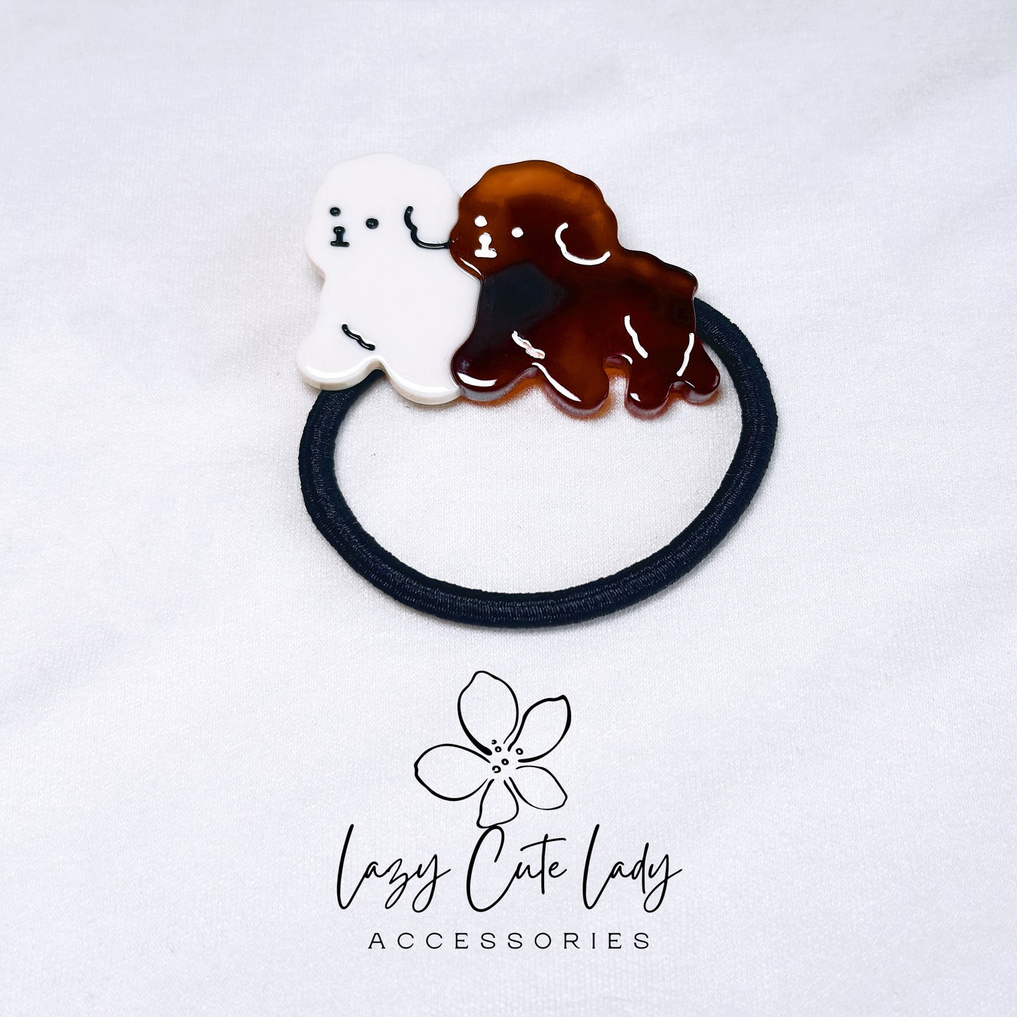 Eco-Friendly Dog Hair Ties - Adorable Puppy Design in Brown & White or Black & White