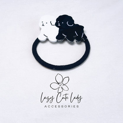 Eco-Friendly Dog Hair Ties - Adorable Puppy Design in Brown & White or Black & White