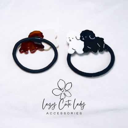 Eco-Friendly Dog Hair Ties - Adorable Puppy Design in Brown & White or Black & White