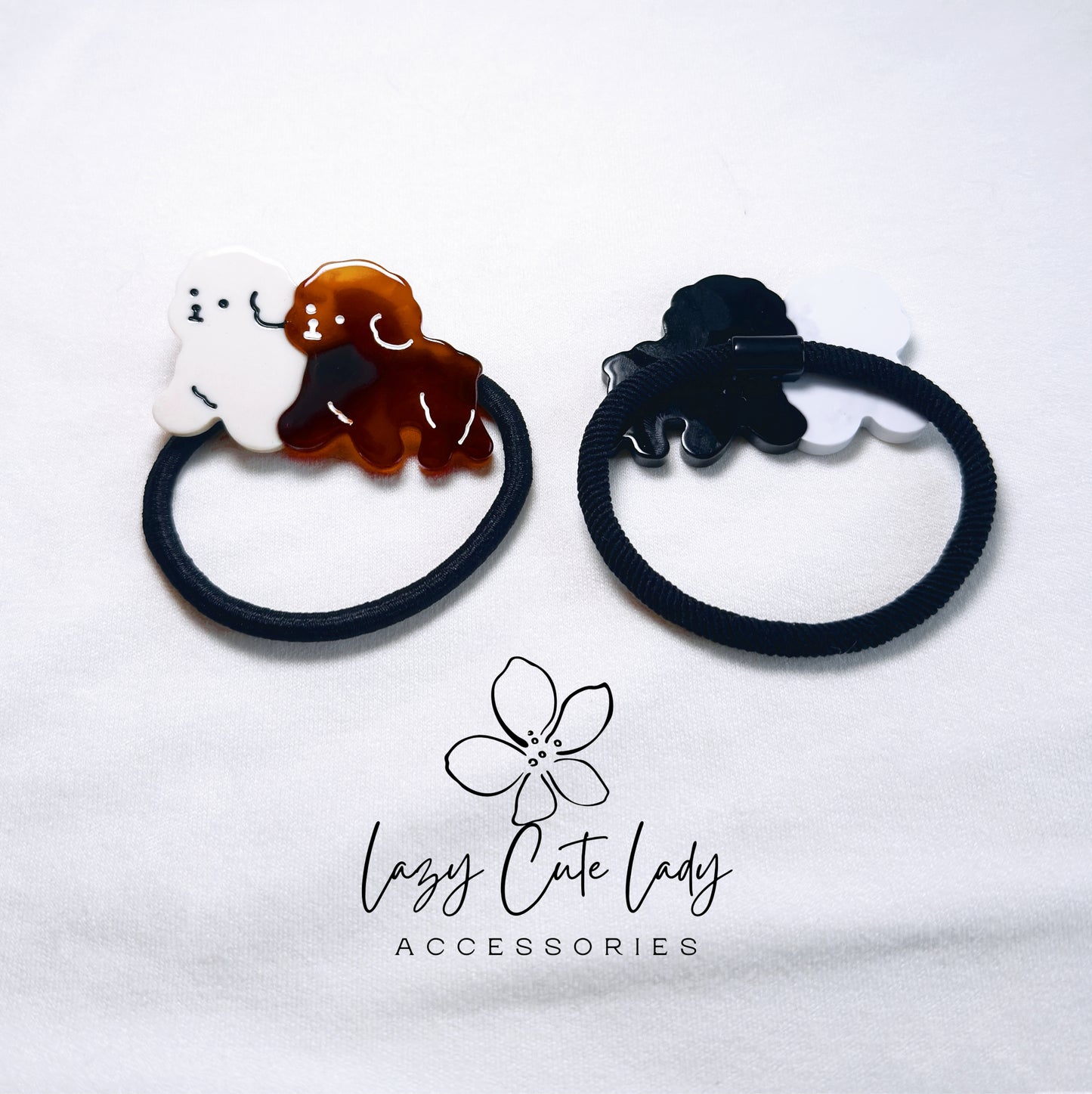Eco-Friendly Dog Hair Ties - Adorable Puppy Design in Brown & White or Black & White