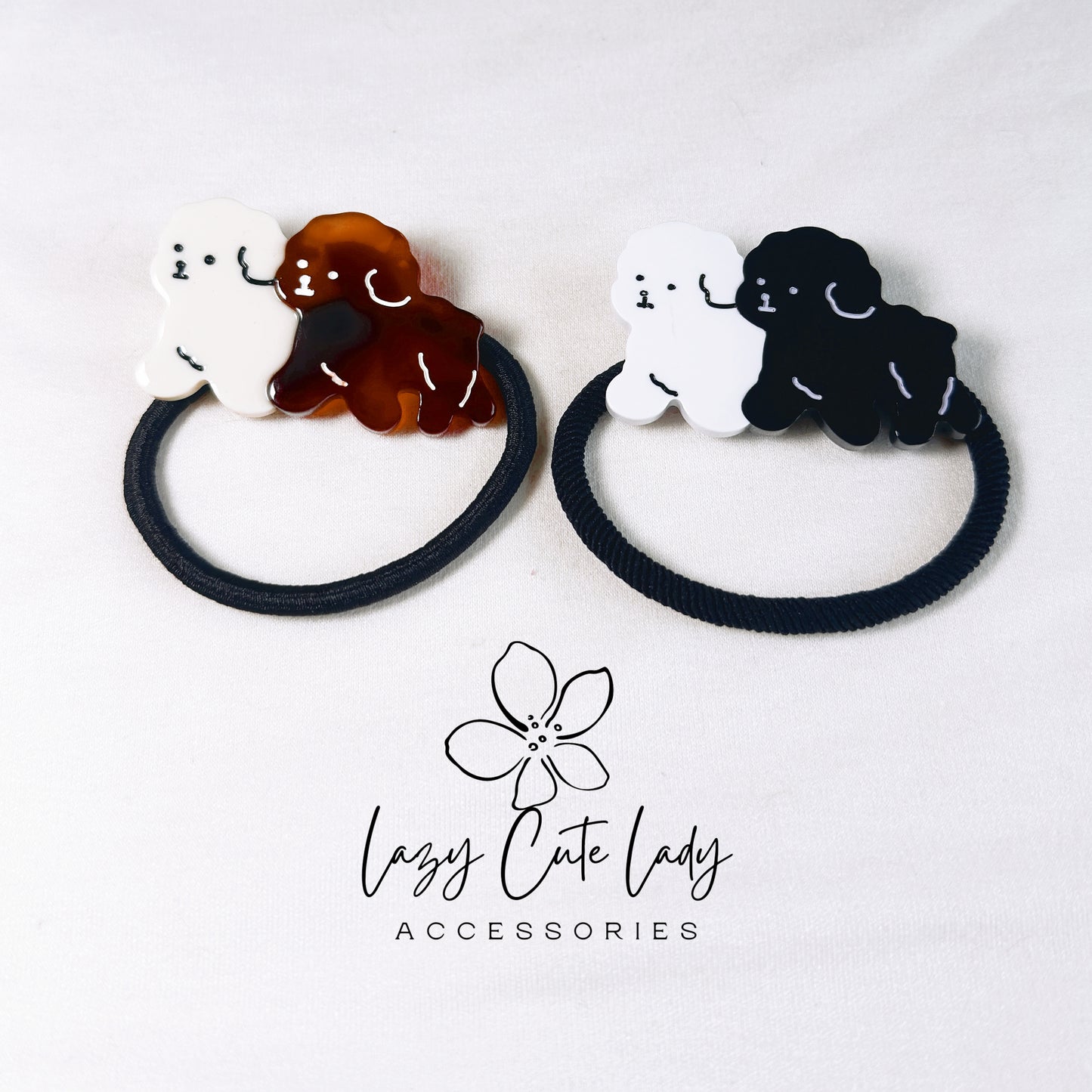 Eco-Friendly Dog Hair Ties - Adorable Puppy Design in Brown & White or Black & White