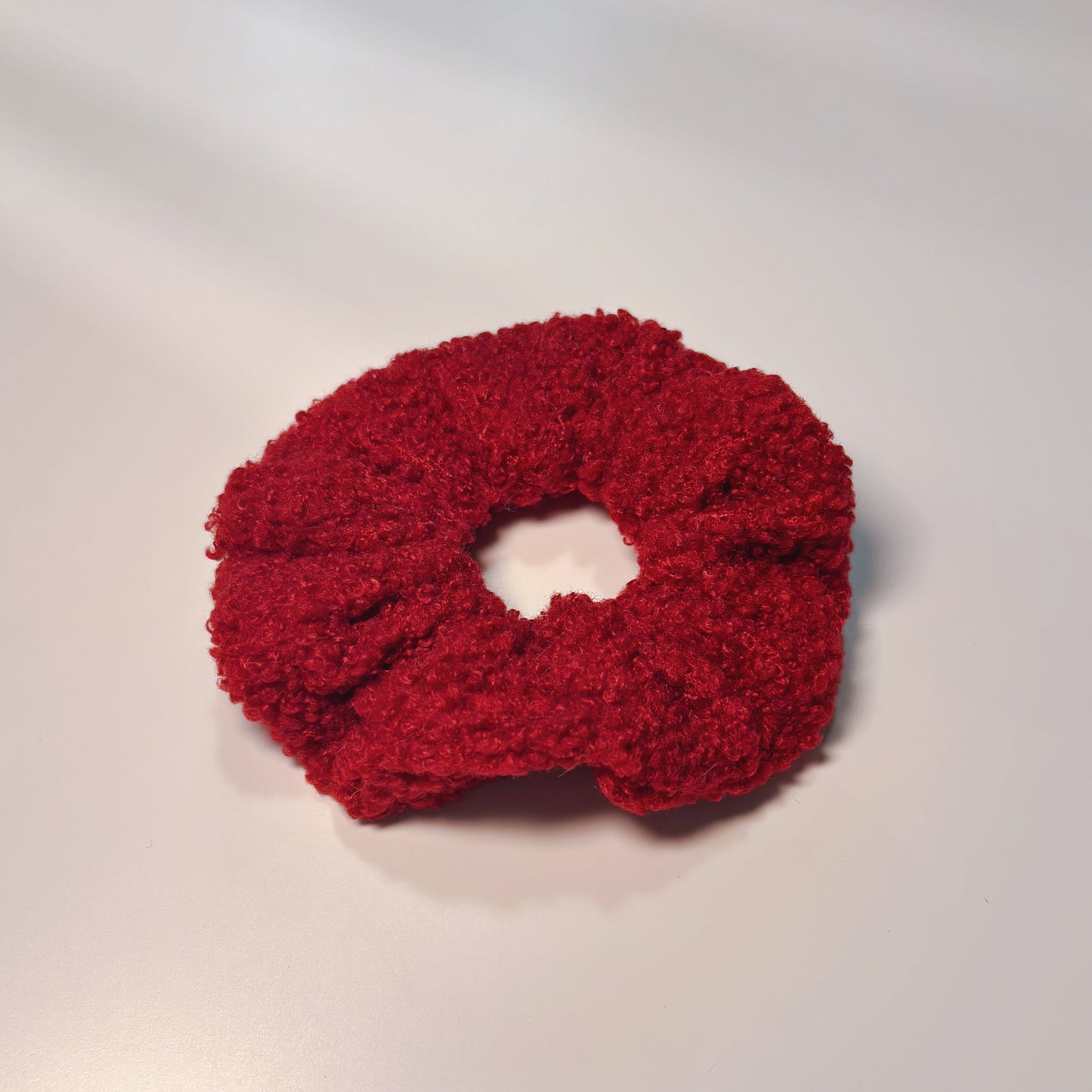 Plush Red Fabric Hair Scrunchie