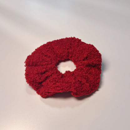 Plush Red Fabric Hair Scrunchie