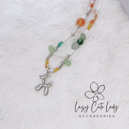 Playful Balloon Dog Necklace with Colorful Beads and Gemstones