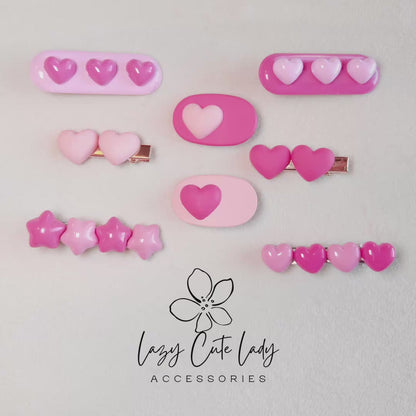 Pink Heart Hair Clip Set – Cute & Sweet Hair Accessories in Light and Dark Pink for Girls & All Ages