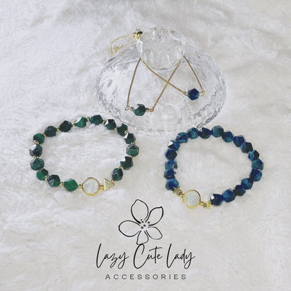 Natural Crystal Bracelet Set - Green and Blue Variants