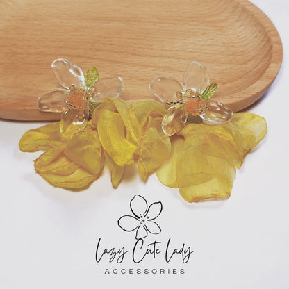 Fabric and Acrylic Flower Drop Earrings