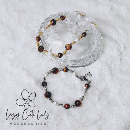 Elegant Tiger Eye and Pearl Bracelet - Gold and Silver Options