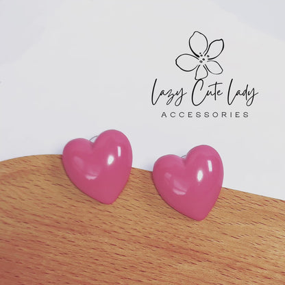 Vintage Pink Heart Stud Earrings - Cute and Stylish Design