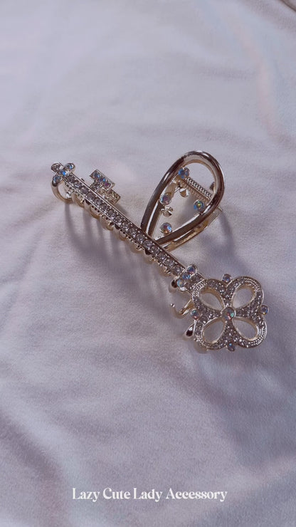 Key-Shaped Metal Rhinestone Hair Claw