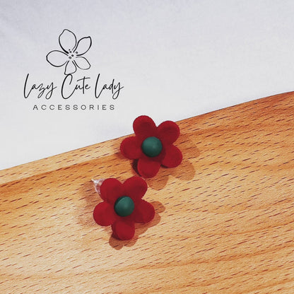 Lazy Cute Lady Accessories-Red Velvet Floral Stud Earrings-Fashion Earring- Fashion Accessories-Gift-for girl for women